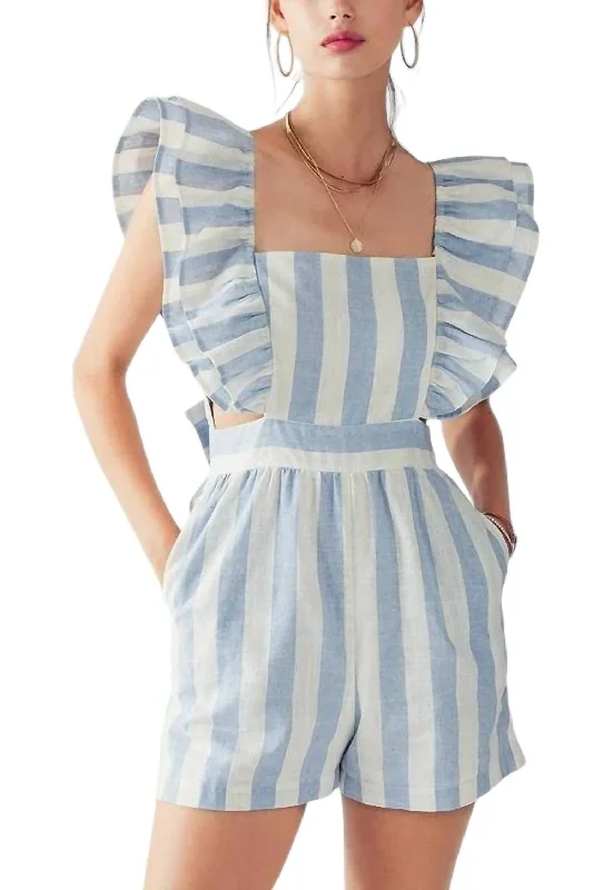 Women's Evening Wear Hailee Ruffle Striped Romper In Blue