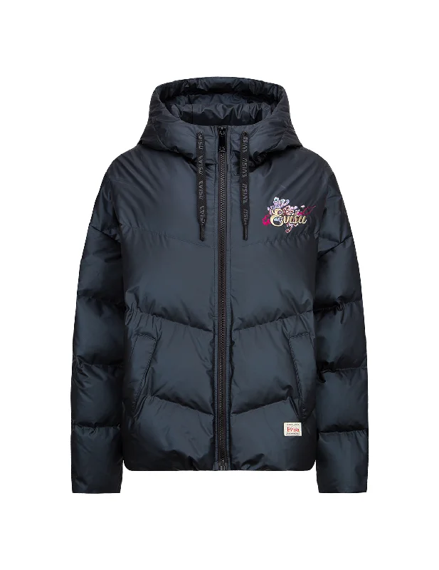 Best Boutiques Online Logo and Chrysanthemum Motif Embroidered Down Jacket