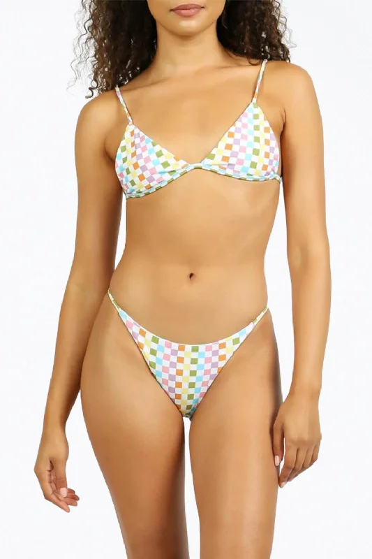 Stylish Everyday Clothing Hali String Bikini Bottom In Eco Rainbow Check