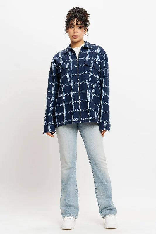 Women's Professional Apparel Navy Checks Women's Shacket