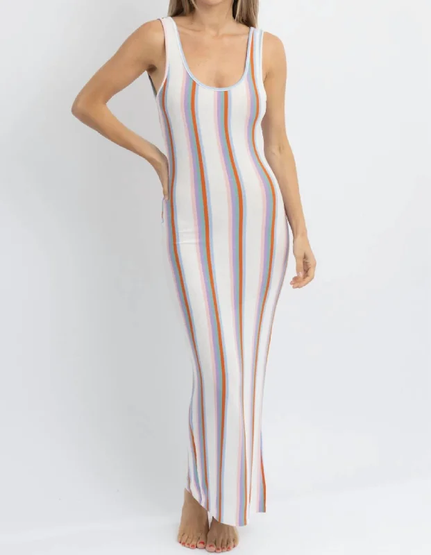 Feminine Dresses for Women in Bold Prints Newport Multi-Striped Coverup Dress In White  Multi