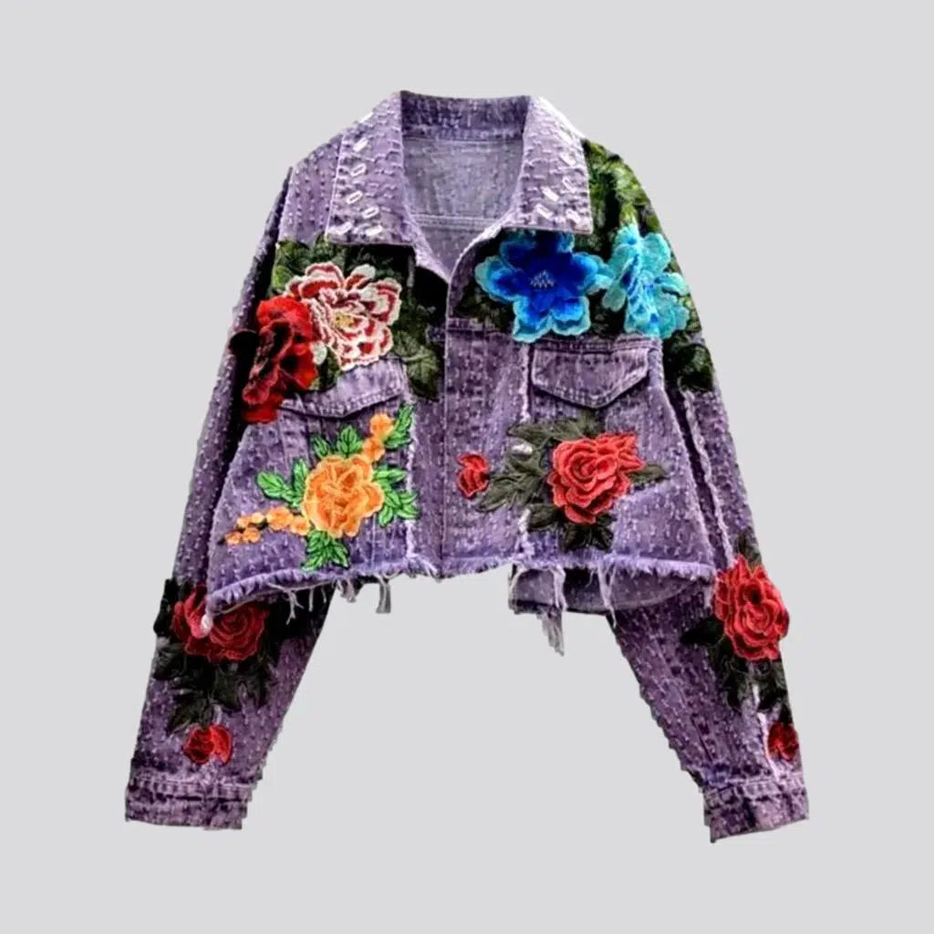 Women's Plus-Size Casual Outfit Embroidered women's jean jacket