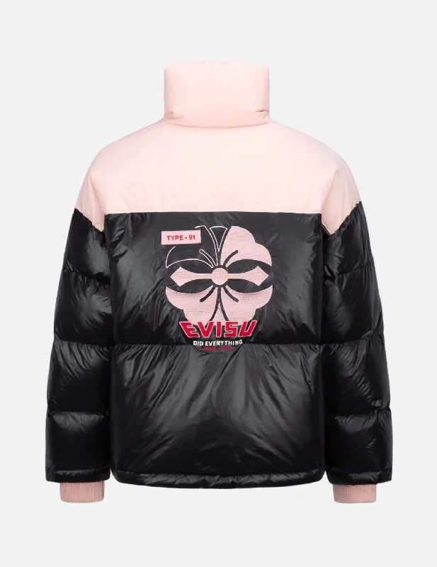 Unique Women's Fashion Pieces Kamon Embroidered Color Blocking Down Jacket