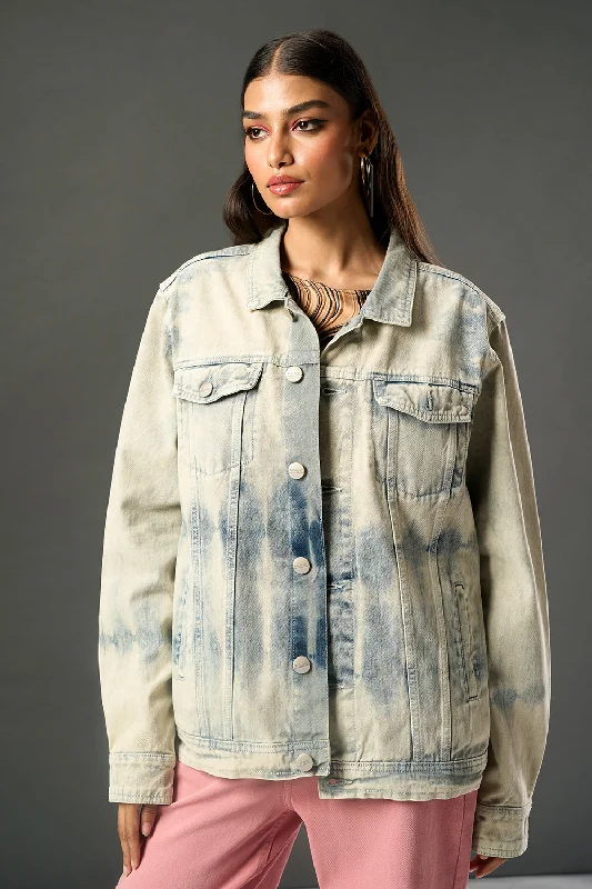Formal Garments For Women Waves of Blue Denim Trucker Jacket