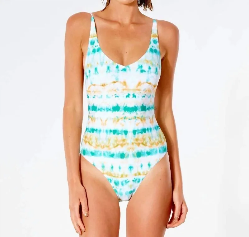 Women's Relaxed Clothes Summer Palm Good Coverage One Piece In Light Aqua