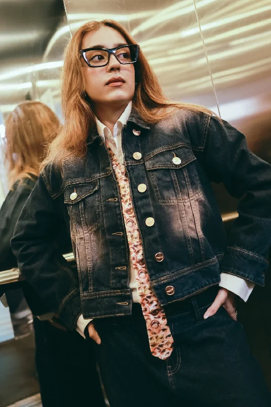 Women's Festive Attire Gleam Blue Denim Trucker Jacket