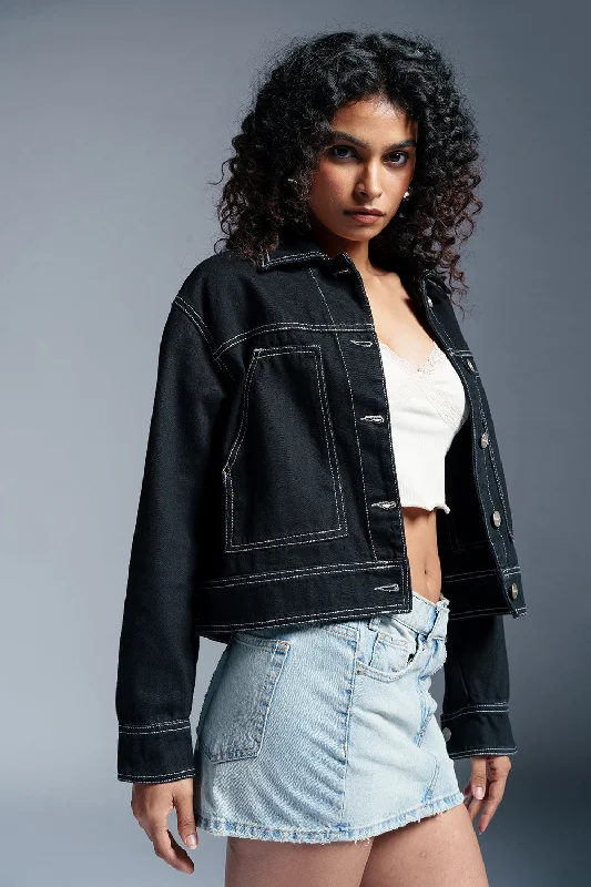 Charming Women's Garments Space Black Denim Carpenter Jacket