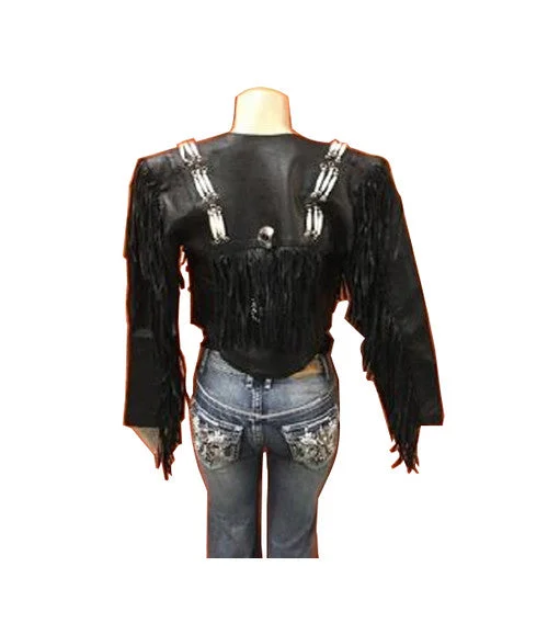 End Of Season Sale Clothing Women's Fringe Bandolero Leather Motorcycle Jacket TS3
