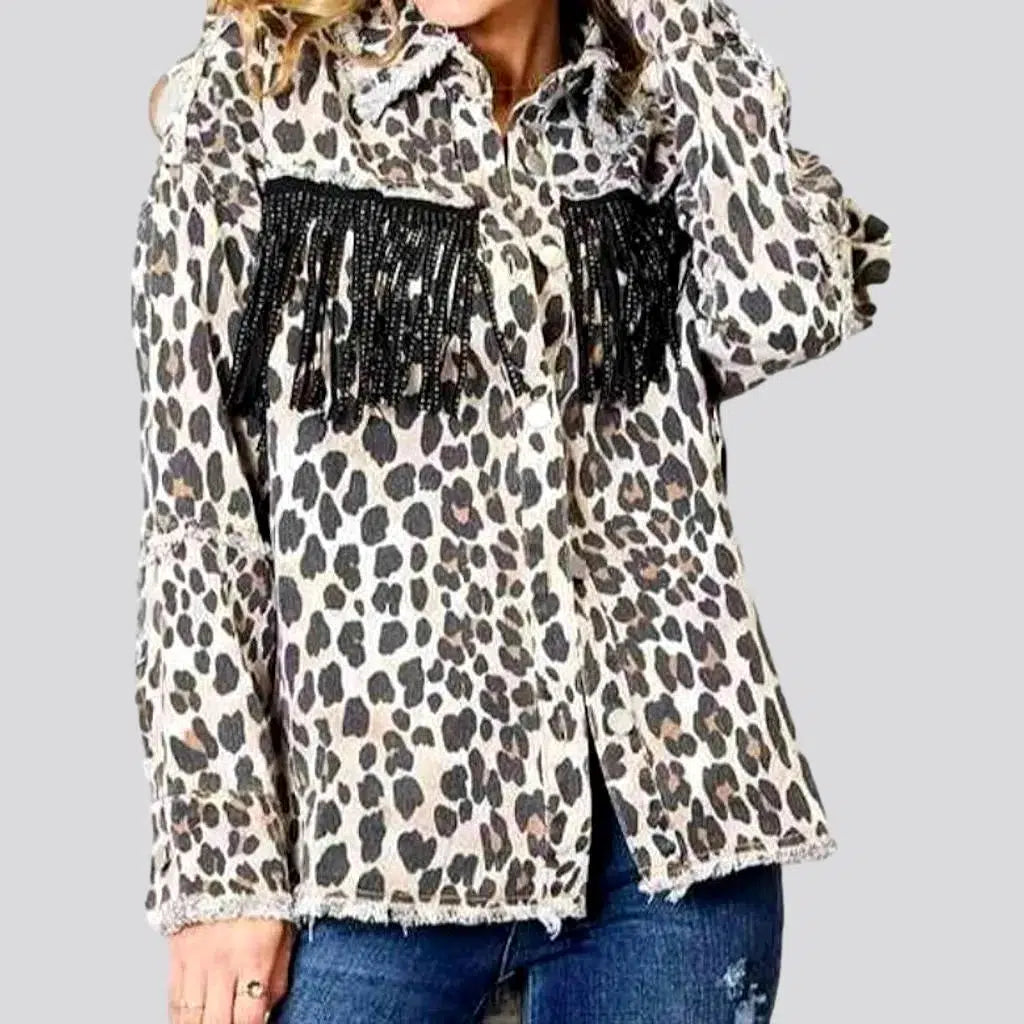 Women's Outerwear Apparel Leopard-print denim jacket
 for women
