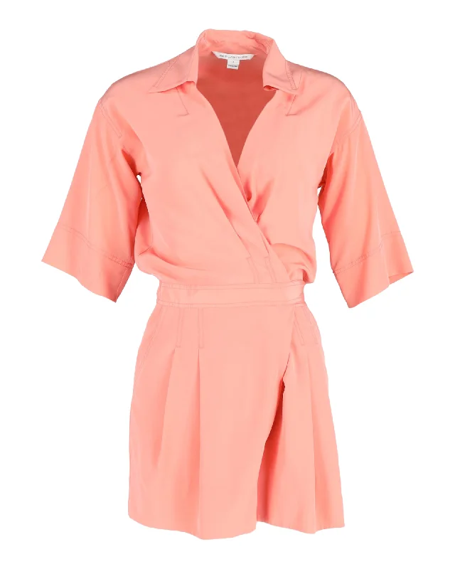Women Wear Brands Diane Von Furstenberg Wrap-Style Short Jumpsuit in Pink Silk