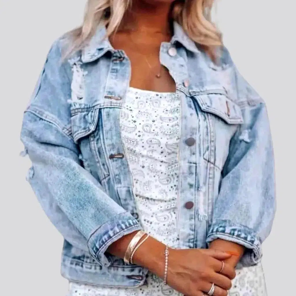 Stylish Loungewear for Women Distressed light-wash jean jacket
