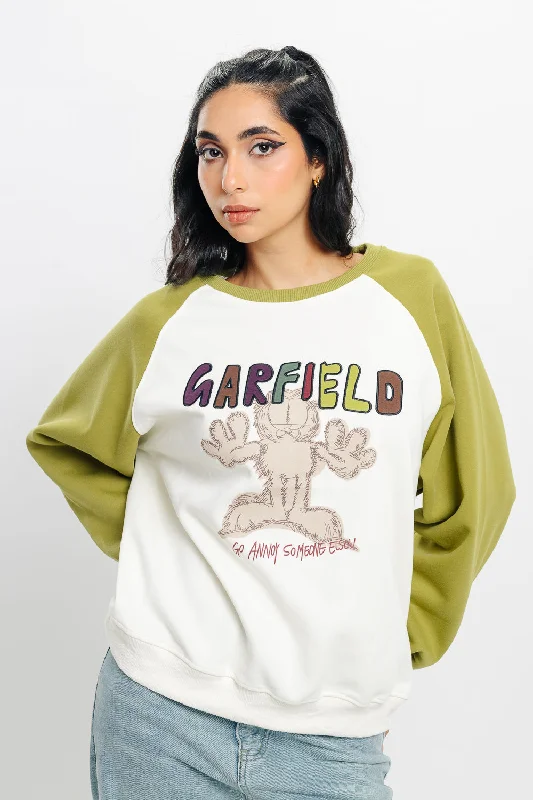 Women's Festive Attire White Garfield Oversized Sweatshirt