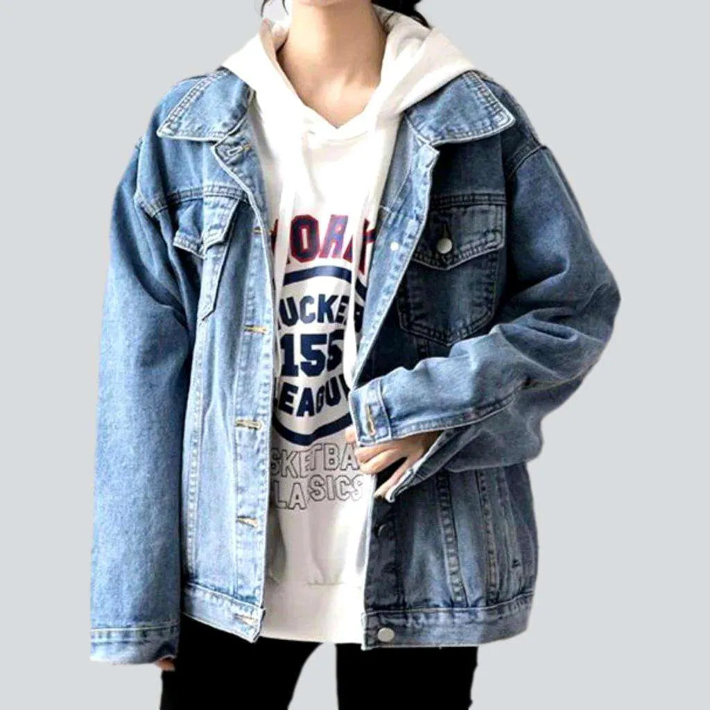 Women's High-Fashion Outfit 90s light-wash denim jacket
 for ladies