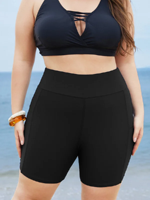 Elegant Women's Attire Solid Wideband Waist Swim Shorts
