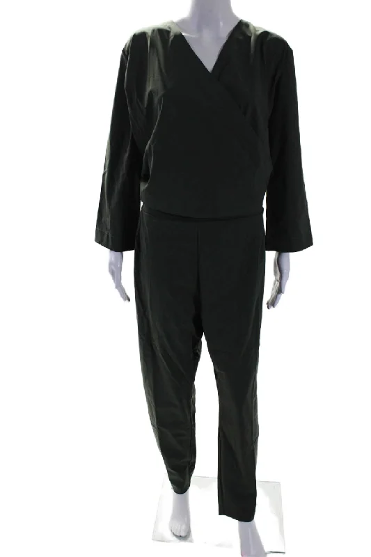 Women's Seasonal Garments Aday Womens Stretch V-Neck Long Sleeve Destination Jumpsuit 1 Piece Moss