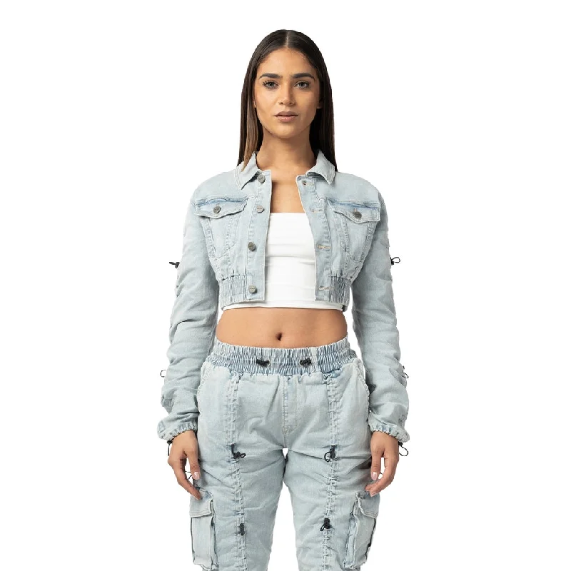 Women's Fashion Clothing Multi Bungee Cropped Jacket - Speckle Blue