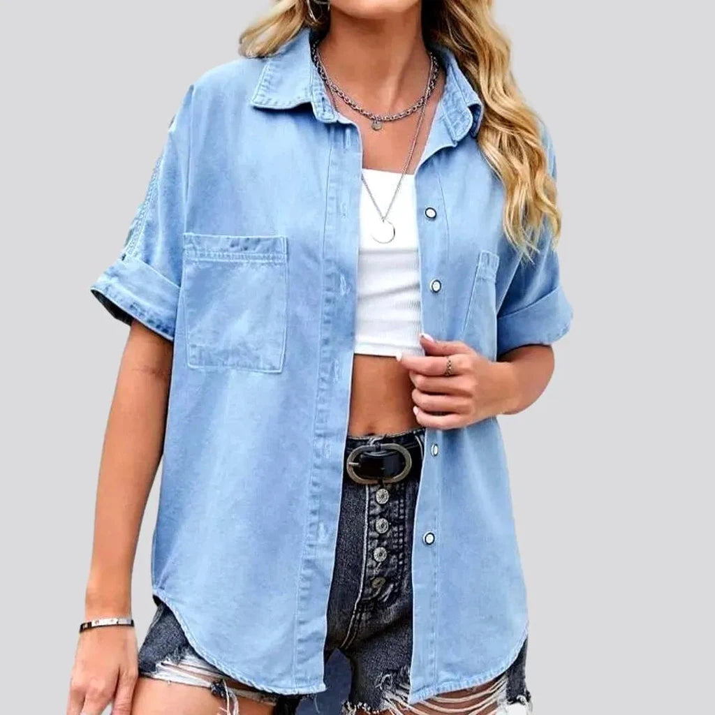 Versatile Women's Fashion Loose half-sleeve women's denim shirt