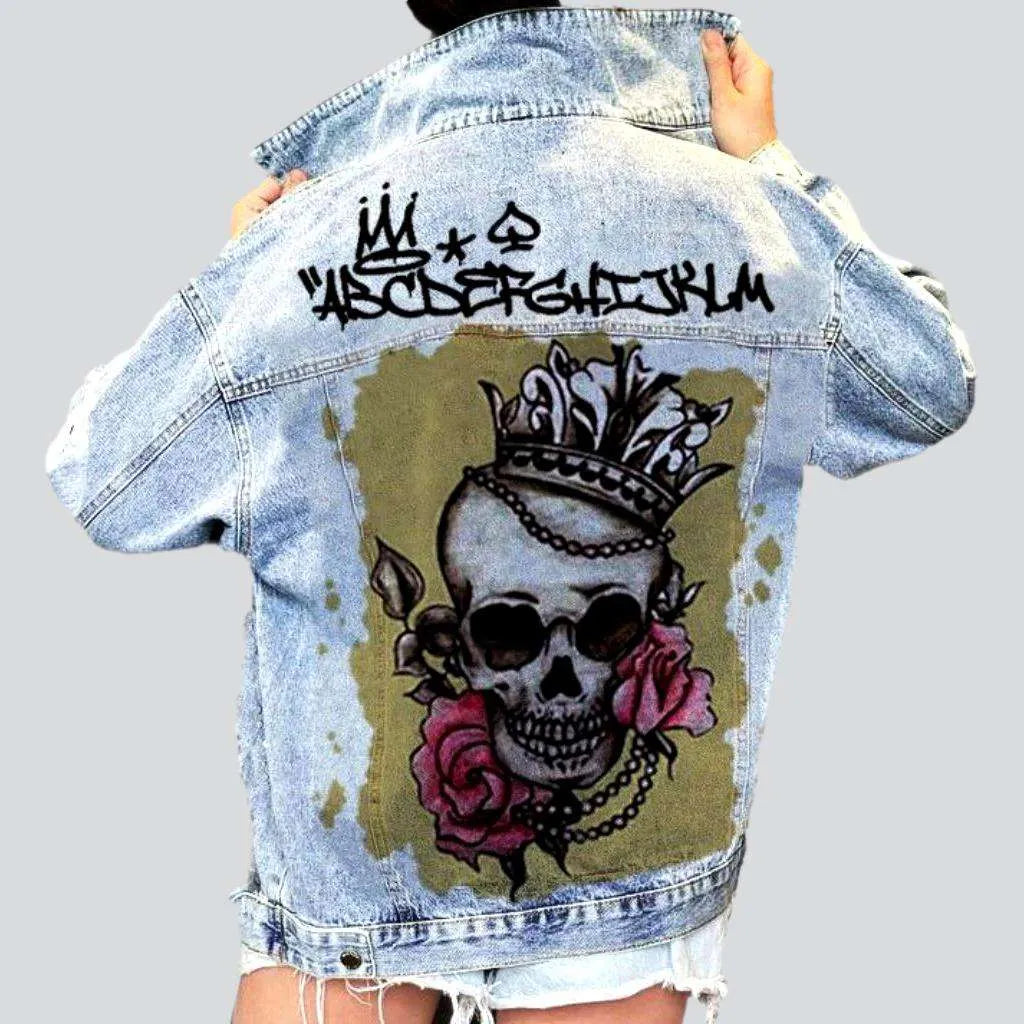 Timeless Women's Clothes Painted skull print jean jacket