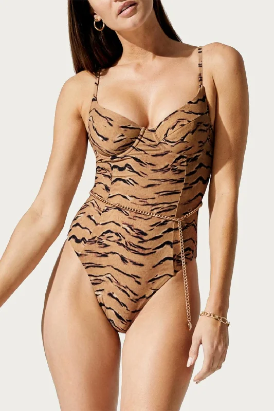 Women's Travel Attire Danielle One Piece In Tan Tiger Print