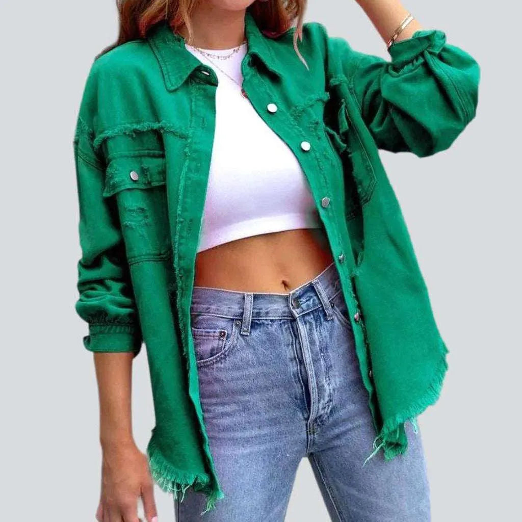 Timeless Women's Outfit Raw hem color denim jacket