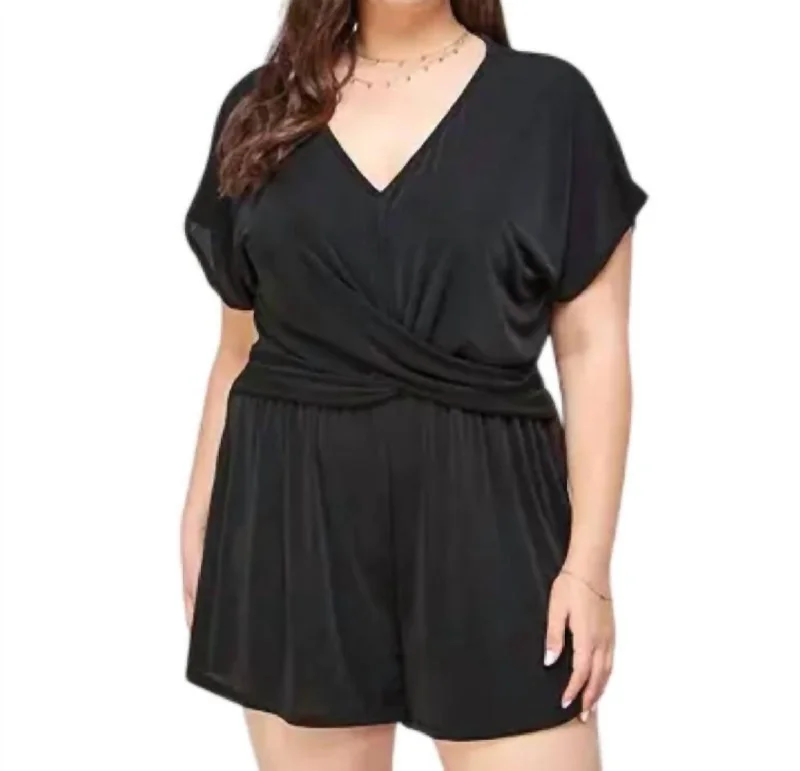 Women's Vintage Clothes Slinky Draped Romper - Plus In Black