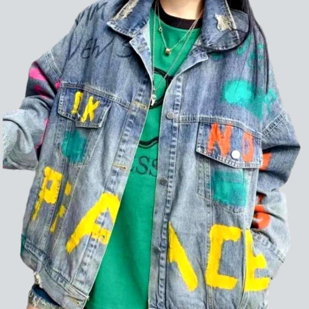 Women's Clothes For Outdoor Events Neon letters vintage denim jacket
 for ladies