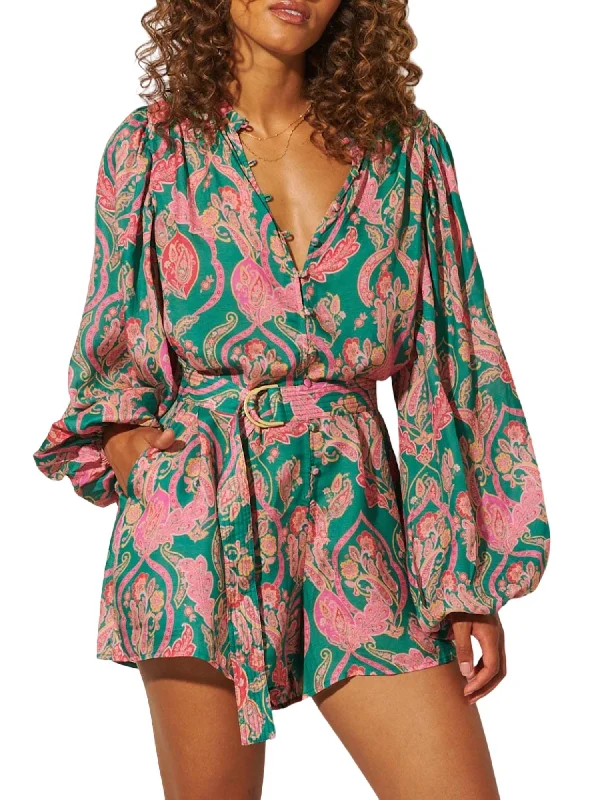 Women's Clothing For Holiday Travel Talitha Playsuit In Emerald Paisley