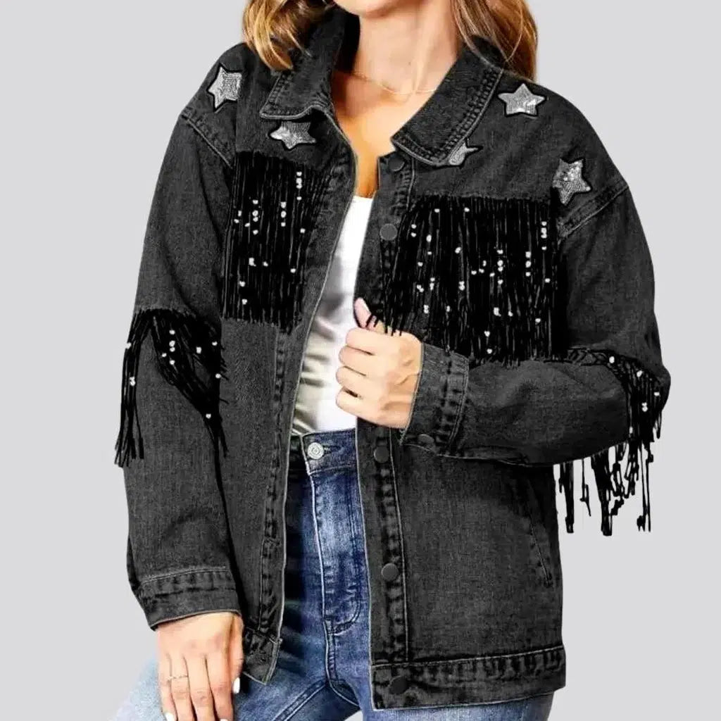 Women's Garments Stars-embroidery women's denim jacket