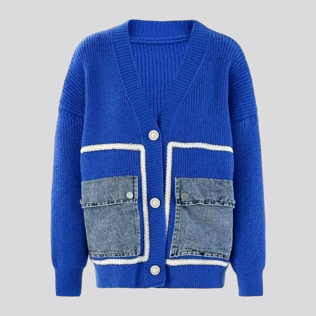 Trendy Boutique Online Cargo pockets light pattern women's denim cardigan
