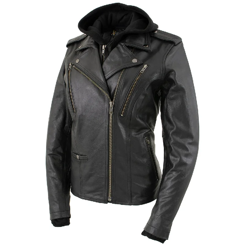 Stylish Clothes For Women Xelement XS2516 Women's Black ‘Madame’ Hooded and Vented Motorcycle