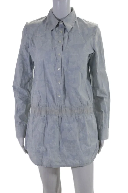 Casual Chic Women's Clothes Thakoon Womens Cotton Long Sleeve Button Collar Stripped Romper Blue