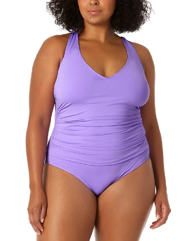 Women's Luxury Garments Anne Cole V Neck Cross Back Shirred One-Piece