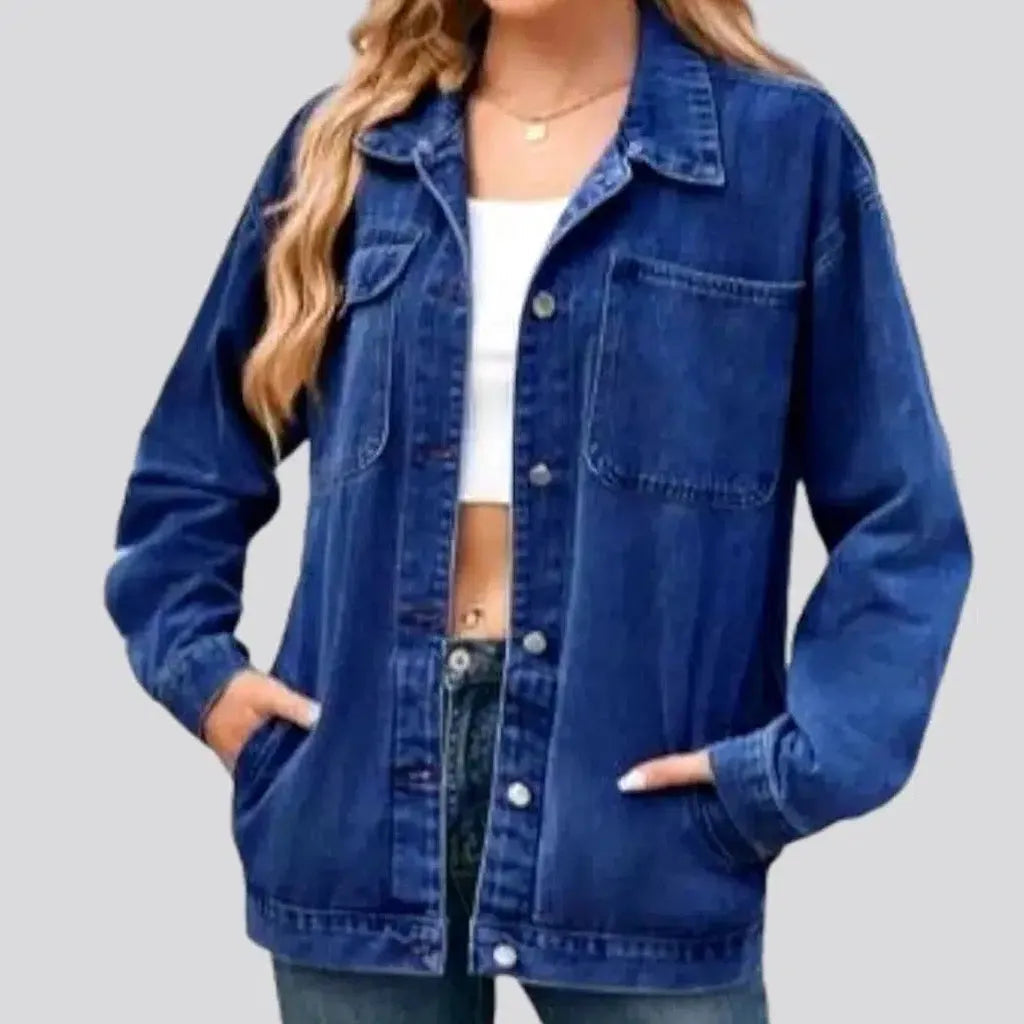 Women's High Street Fashion Stonewashed vintage jeans jacket