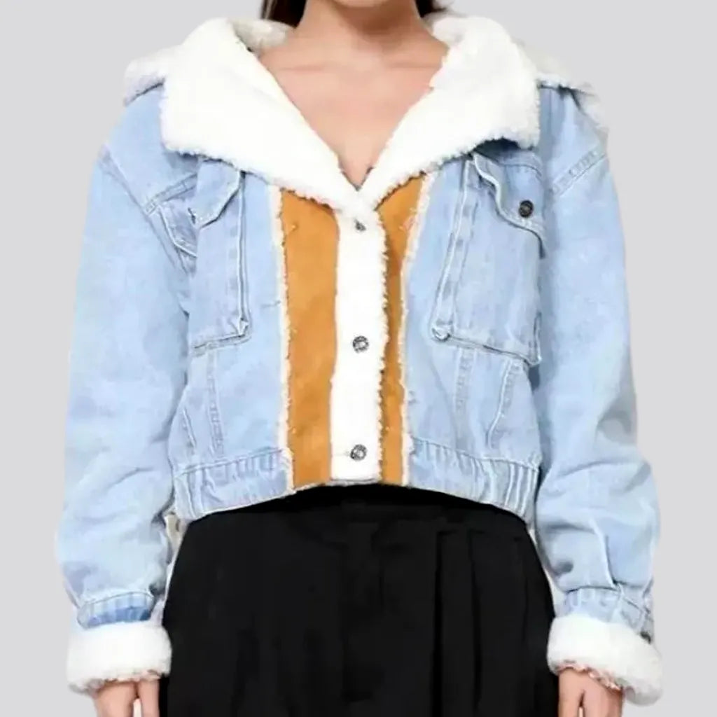 Shop Ladies Clothes Light-wash hooded denim jacket for women