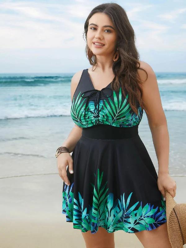 Unique Women's Fashion Pieces Tropical Print Adjusable Drawstring One-Piece Swimsuit