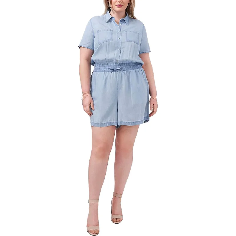 Unique Women's Fashion Pieces Plus Womens Collared Short Romper
