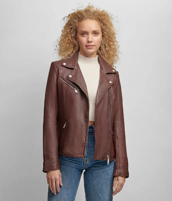 Fashionable Women's Wardrobe Leather Jacket With Metallic Details