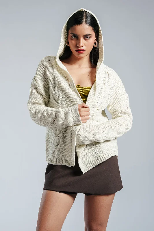 Women's Comfortable Lounge Outfit Snow Kissed White Knit Cardigan