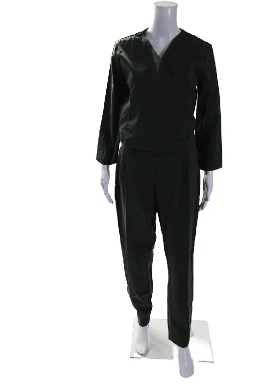Women's Trendy Casual Clothes Aday Womens Stretch V-Neck Long Sleeve Destination Jumpsuit 1 Piece Moss