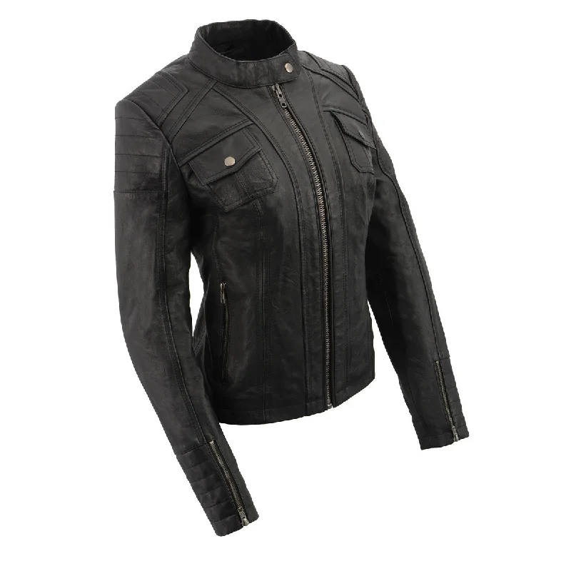 Women's Clothes Online Shopping Milwaukee Leather SFL2806 Women's Quilted Black Mandarin Scuba Collar