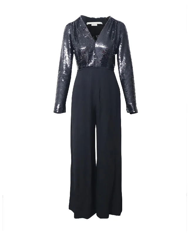 Women Apparel Stella McCartney Sequin Top Jumpsuit in Black Silk