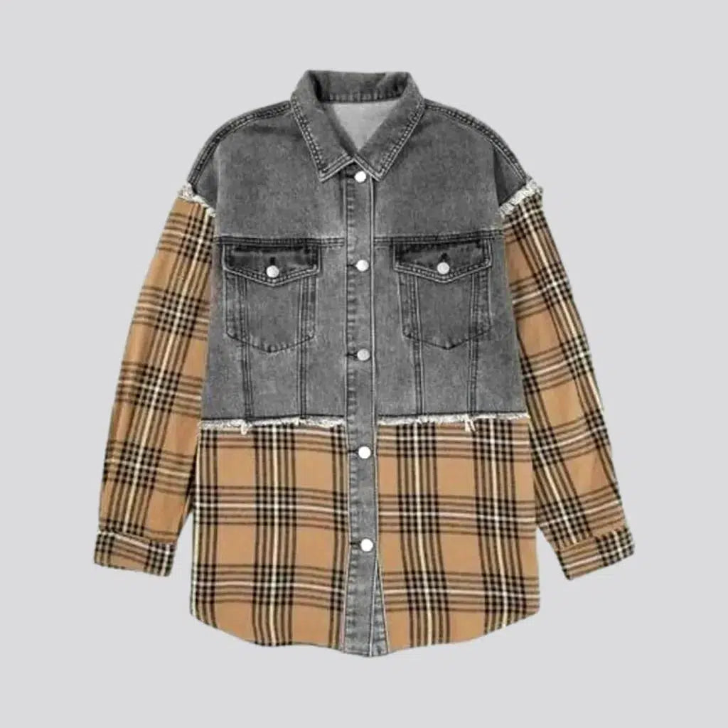 Plus Size Women's Fashion Oversized checkered denim jacket for ladies