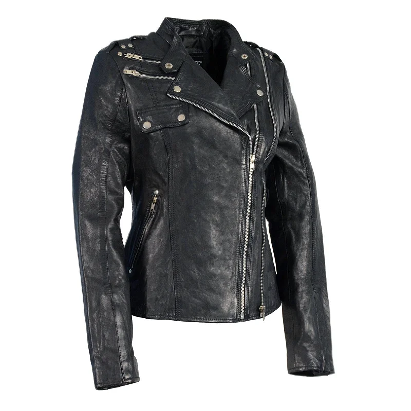 Online Boutiques Affordable Milwaukee Leather Women's Black Leather Motorcycle Style Fashion