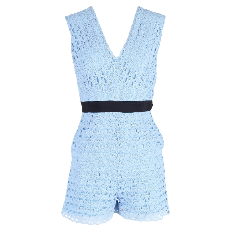 Best Online Women's Boutiques Sandro Fratello Cutout Grosgrain-Trimmed Macramé Lace Playsuit In Light Blue Polyester Best Online Women's Boutiques Sandro Fratello Cutout Grosgrain-Trimmed Macramé Lace Playsuit In Light Blue Polyester