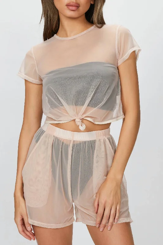 Women's Chic Outerwear Outfit Mesh Tee In Ballet