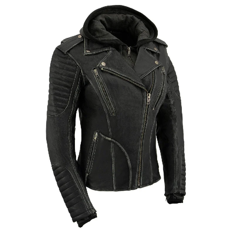 Women's Activewear Attire Milwaukee Leather MLL2516 Black Leather Rub-Off Leather Jacket with