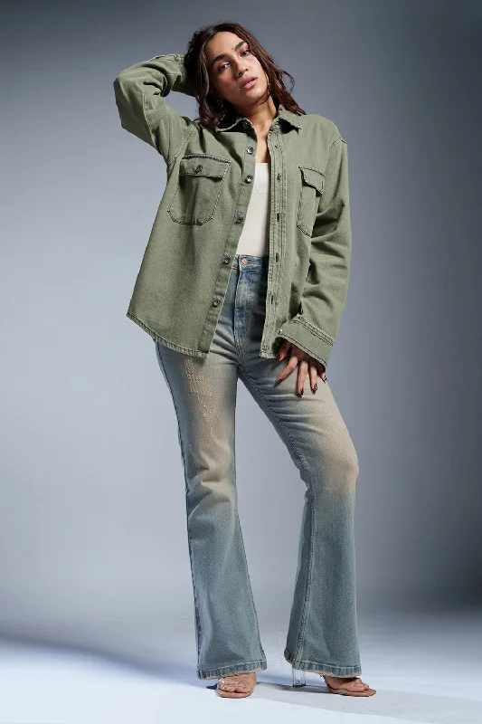 Sustainable Women's Apparel Garnet Olive Women's Denim Jacket