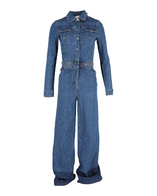 Weekend Sale Valentino Long Sleeve Jumpsuit in Blue Cotton Denim