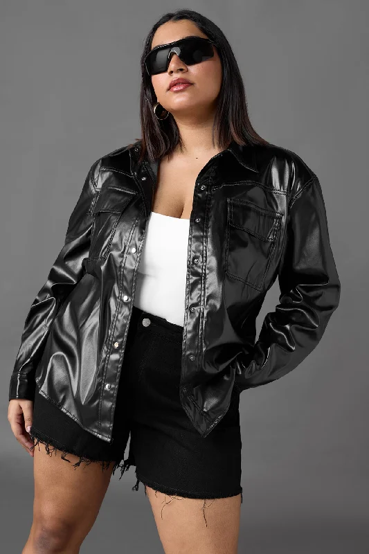 Women's Cozy Outfit For Lounging Curve Classic Black Leather Jacket