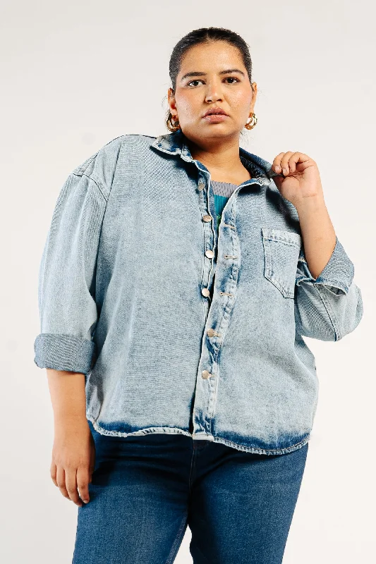 Women's Attire Washed Out Vintage Denim Shacket